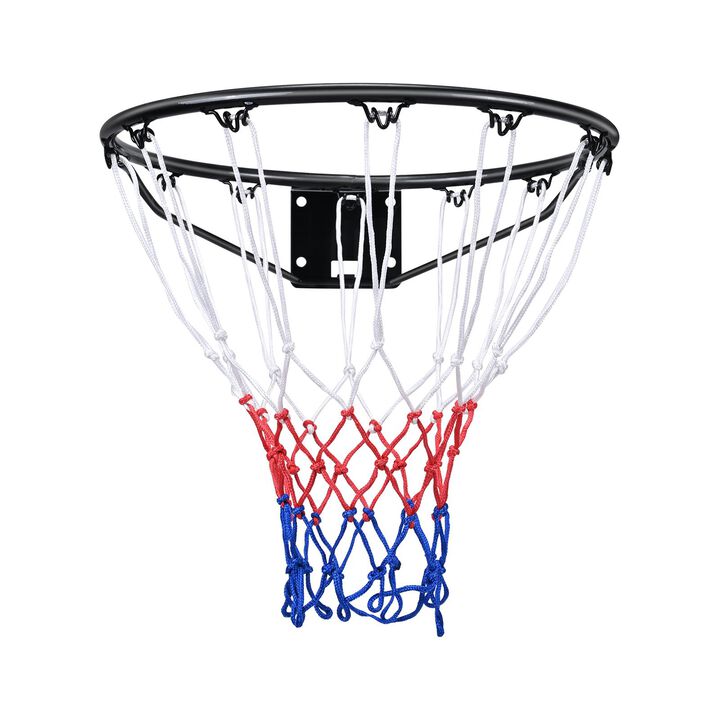Wall Mounted Basketball Rim with Net, Heavy Duty Double Spring Hoop for Indoor Outdoor Play-Black