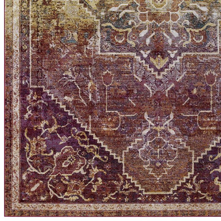 Modway Success Kaede Transitional Distressed Floral Vintage Medallion 8x10 Area Rug in Multicolored