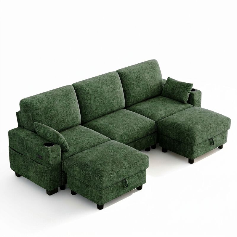 Vipbear 100" Modular Sectional Sofa Chenille 5 Seater U Shaped Couch with Moveable Ottoman image number 0