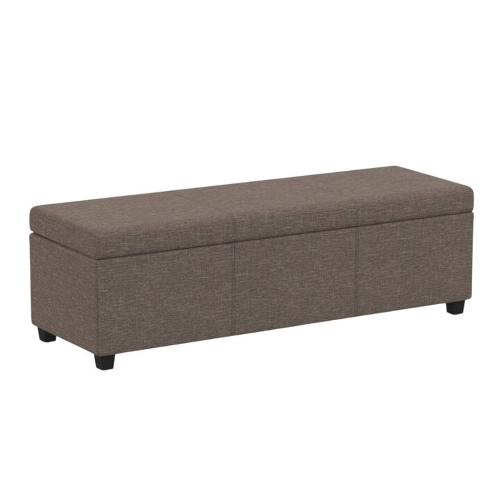 HomeRoots 54" Fawn and Dark Brown Faux Linen and Solid Wood Upholstered Storage Bench With Flip Top