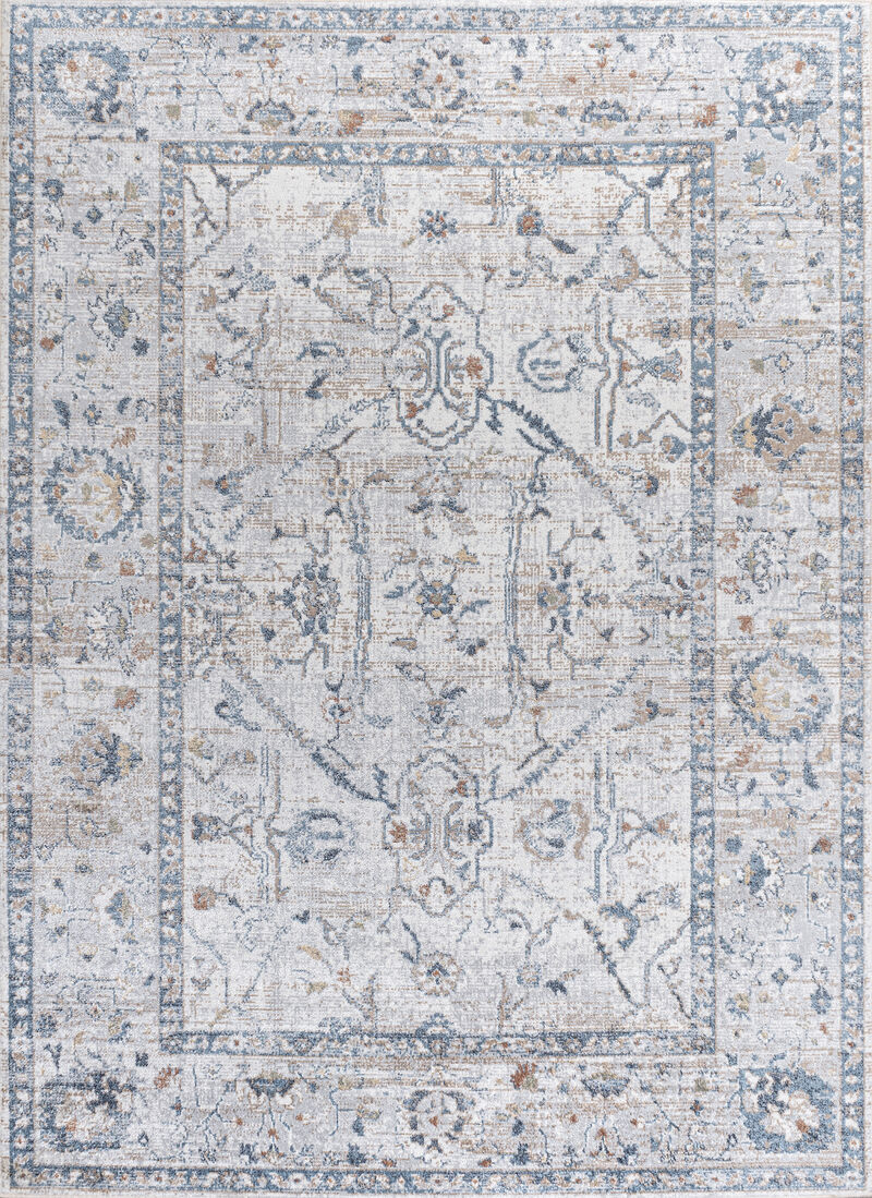 Brandy Rustic Border Low-Pile Machine-Washable Dark Gray/Cream 3 ft. x 5 ft. Area Rug