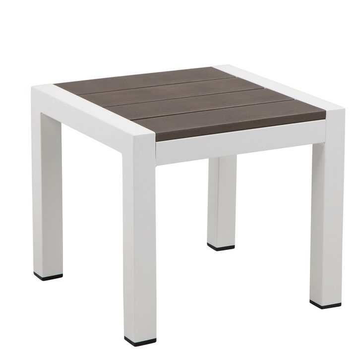 Josh 18 Inch Side End Table, Smooth Gray Polyresin Planks, Aluminum Frame-Benzara