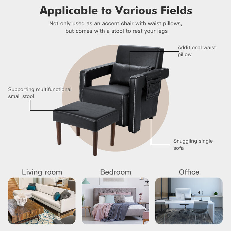 Modern Berber Fleece Single Sofa Chair with Ottoman and Waist Pillow