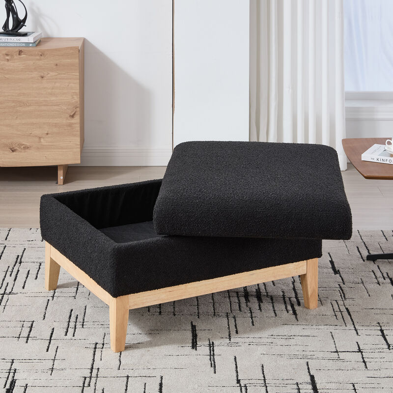 GOODSILO Upholstered Wood Base Storage Ottoman with Reversible Lid Coffee Table Foot Stool image number 4