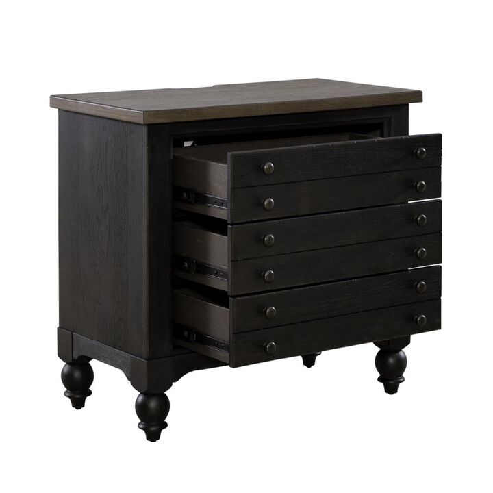 Liberty Furniture Bedside Chest w/ Charging Station - Black Traditional in Dusty Taupe 3 Drawers