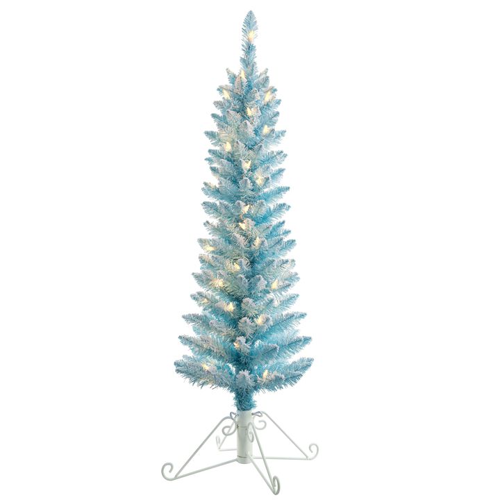 4 Foot Prelit Blue Cotton Candy Flocked Fir Christmas Tree
