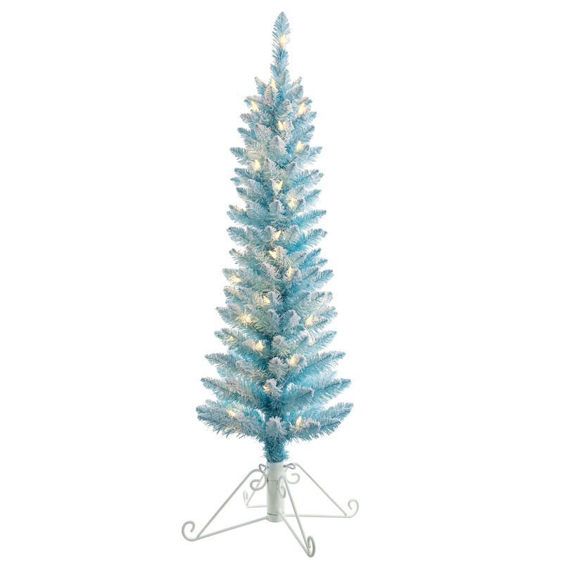 4 Foot Prelit Blue Cotton Candy Flocked Fir Christmas Tree image number 0