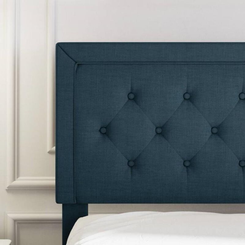 Hivvago Full Size Adjustable Height Platform Bed Frame with Blue Upholstered Headboard