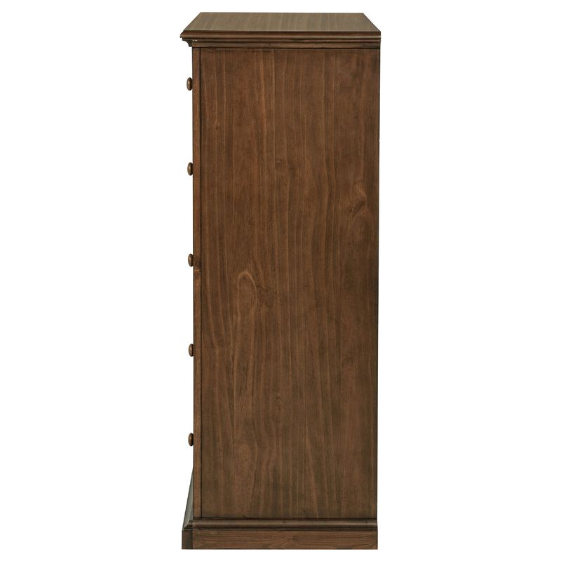 Umer Tall Dresser Chest, 6 Tinted Drawers, Plinth Base, Medium Brown Wood image number 6
