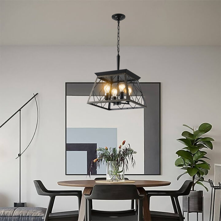 Adjustable Height Black Gold Light &ndash; 4-Light Industrial Chandelier for Entryway & Foyer