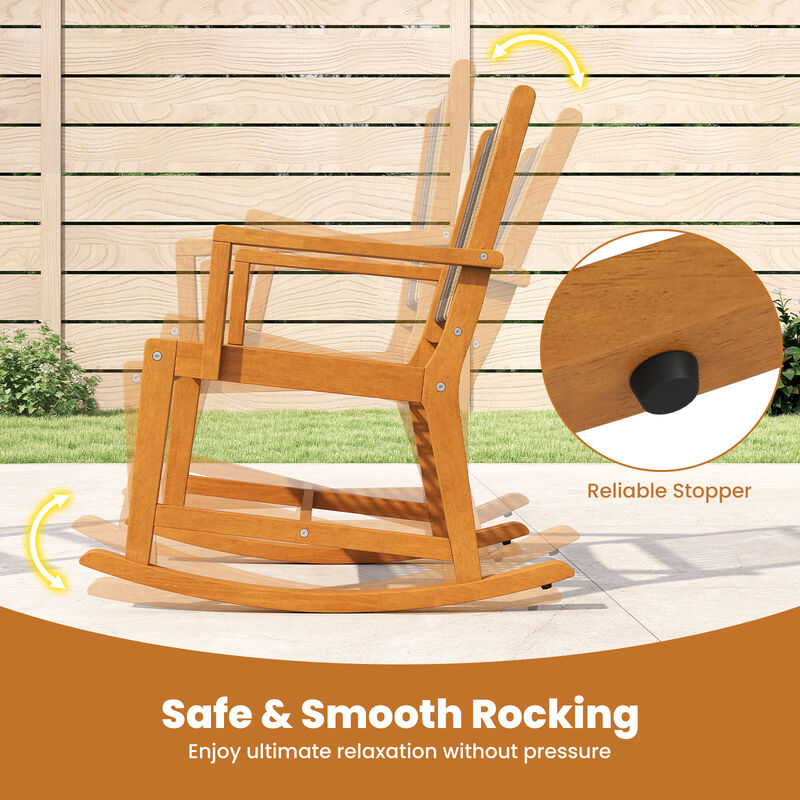 Outdoor 3 Piece Acacia Wood Rocking Set with Rattan Seat and Back image number 5