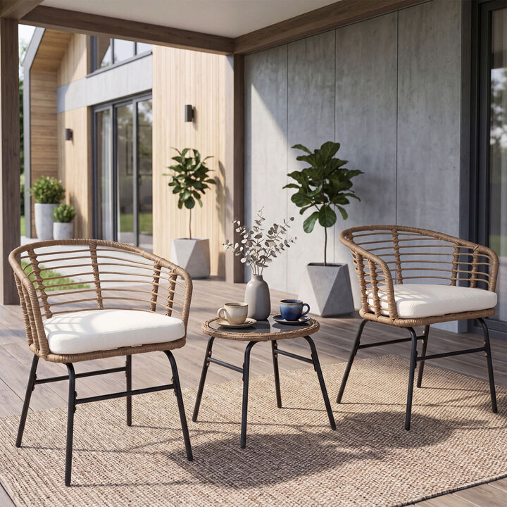 Outdoor 3-Piece Patio Furniture Set with White Comfortable Cushions