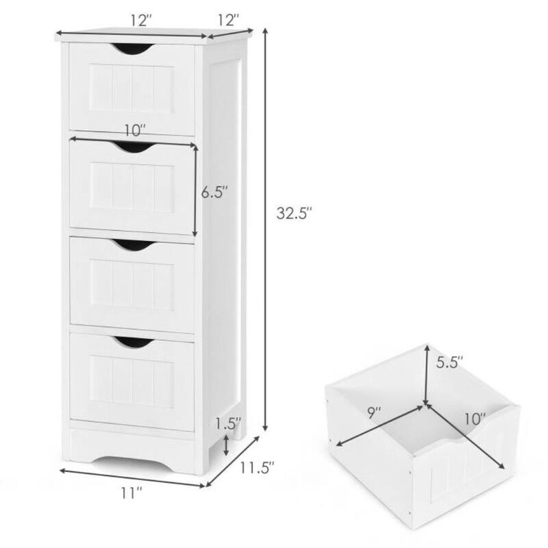 Hivvago Modern Farmhouse 4-Drawer Bathroom Linen Floor Cabinet in White Wood Finish