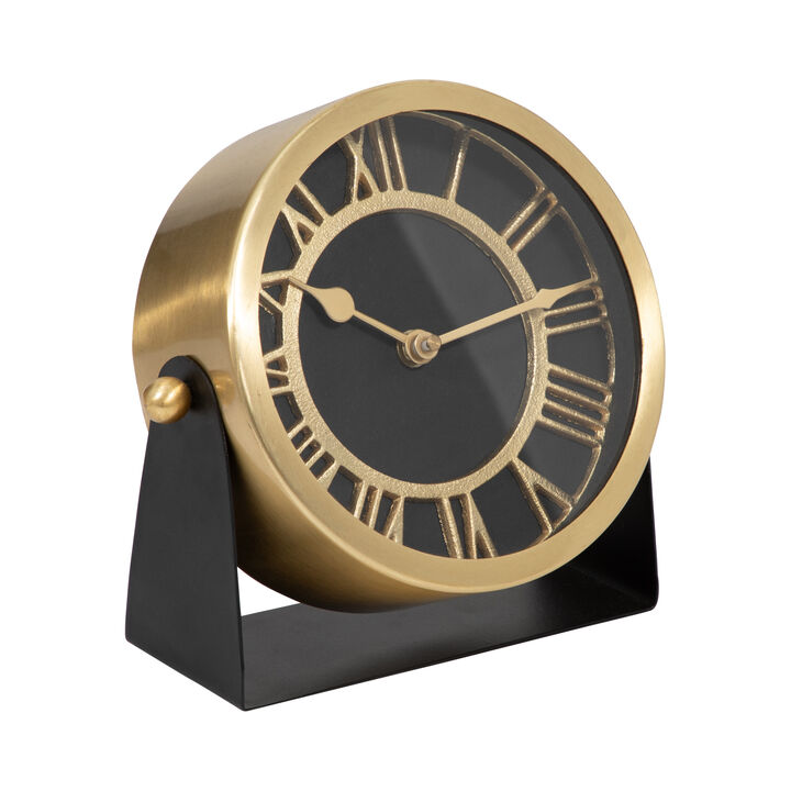 Metal Table Clock 7'' Gold Black