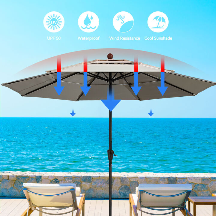 Mondawe 10 ft. 3-Tier Outdoor Patio Market Umbrella with Double Air Vent and Push Button