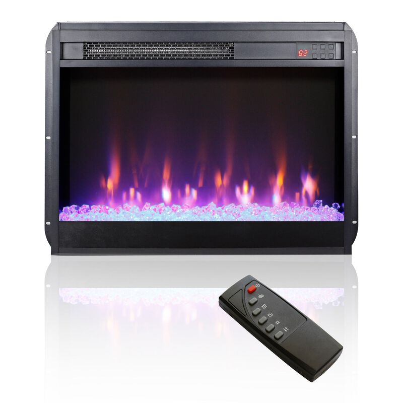 MONDAWE 23 Inch Electric Fireplace Insert, Ultra Thin Heater With Crystal  & Realistic Flame, Remote Control With timer, Side Light