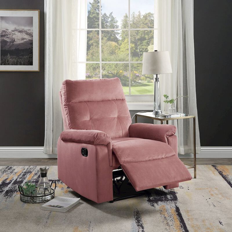 Simple Relax Velvet Upholstered Manual Motion Single Recliner with Tufted Back in Blush Pink image number 4