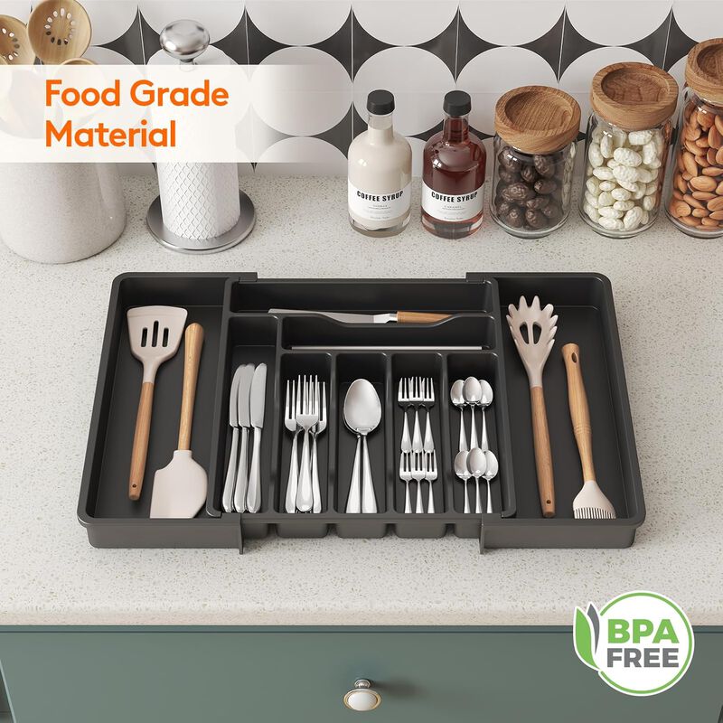 Expandable Drawer Organizer Utensil Tray Adjustable Storage Flatware and Cutlery image number 6