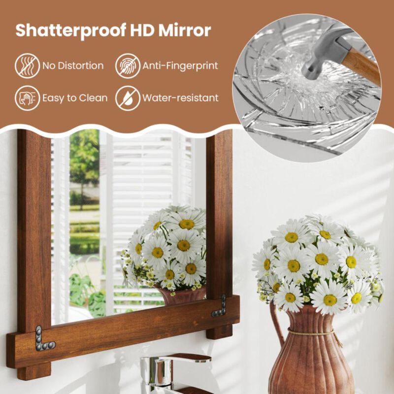 Hivvago Wood Framed Mirror with Acacia Wood Frame and Vintage Rivet Design