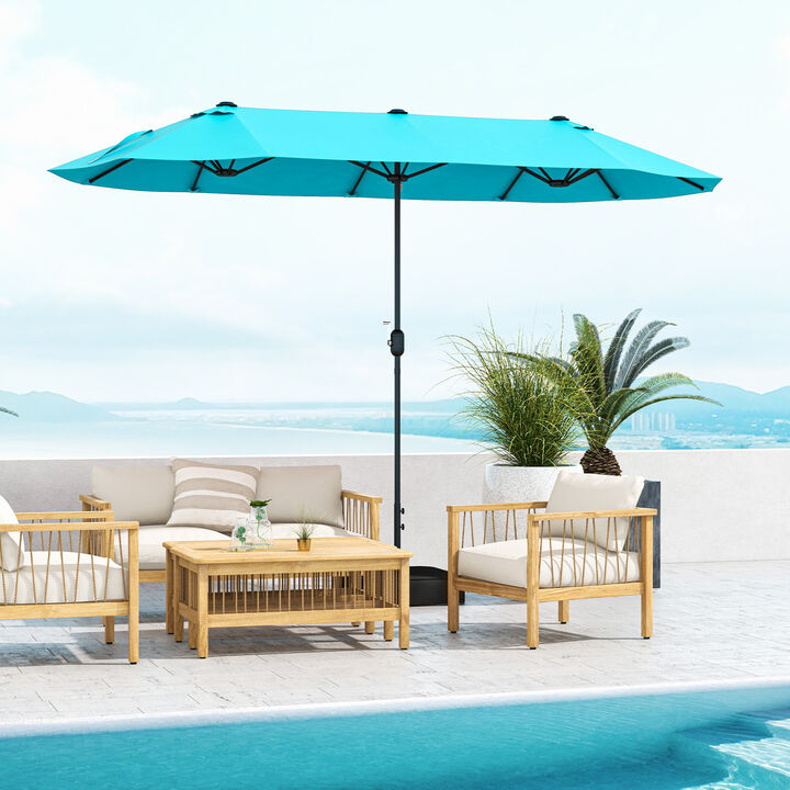 Double-Sided Patio Twin Table Umbrella with Crank Handle