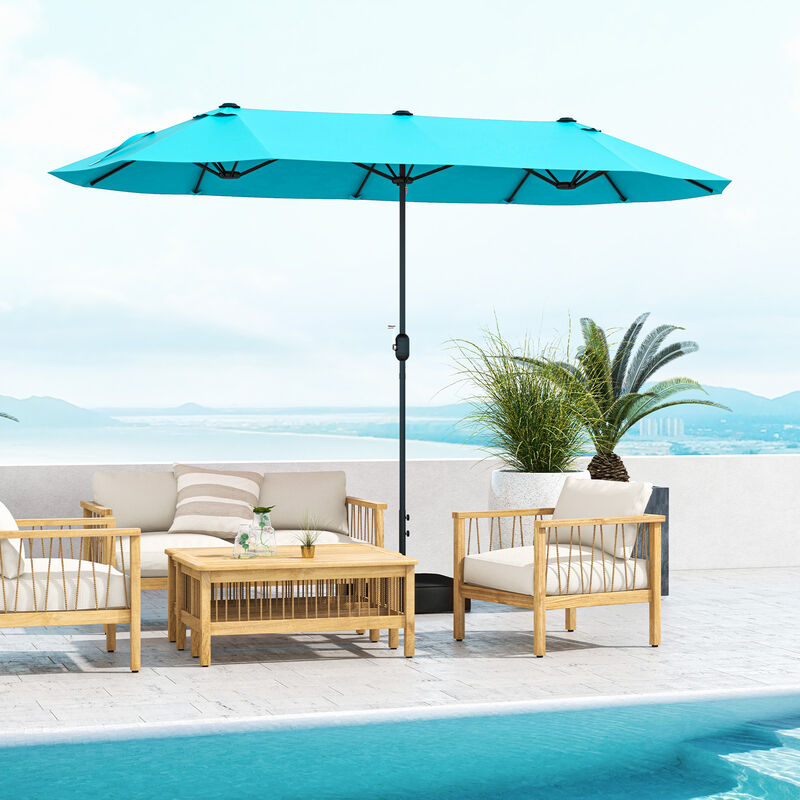 Double-Sided Patio Twin Table Umbrella with Crank Handle