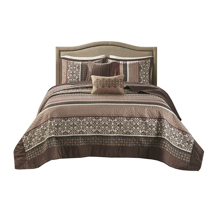 Gracie Mills Irmgard 5-Piece Reversible Jacquard Bedspread Set