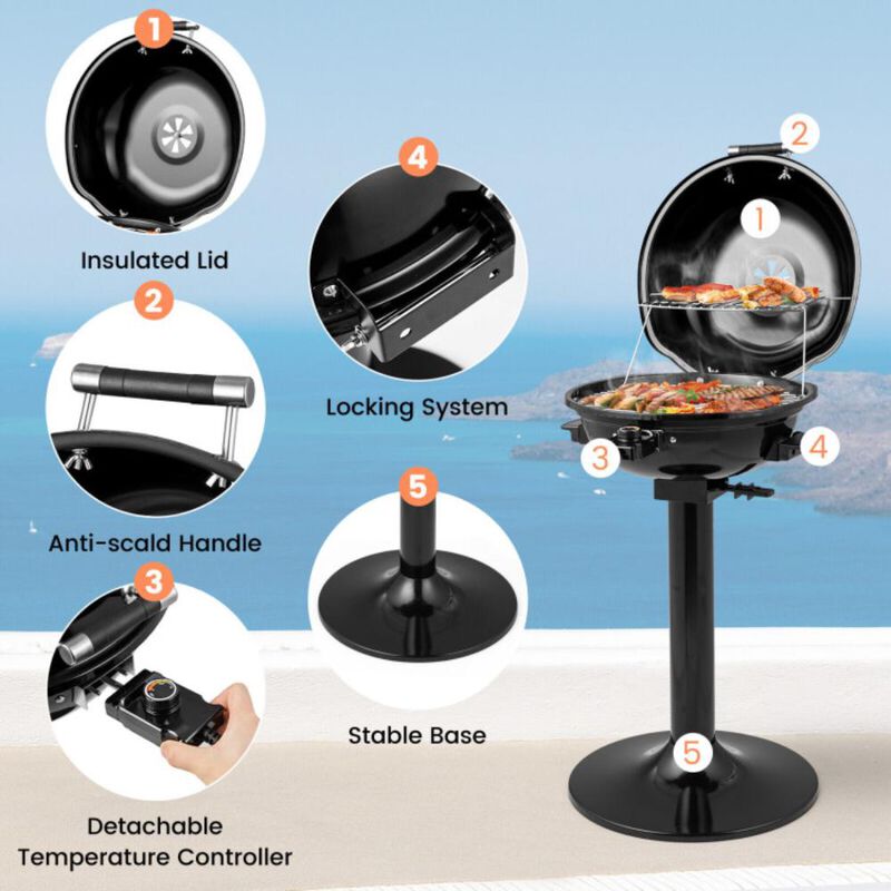 Hivvago 1600W Portable Electric BBQ Grill with Removable Non-Stick Warming Rack