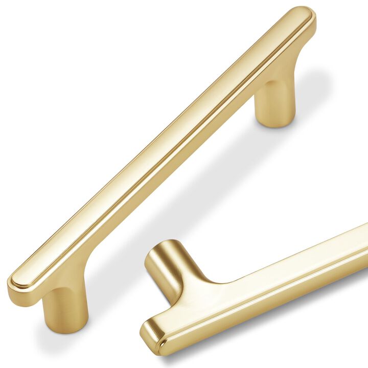 Amasideca 10 Pack Brushed Brass Cabinet Pulls 3-3/4 Inch Hole Centers Kitchen Cabinet Handles Zinc Alloy Gold Drawer Pulls Solid
