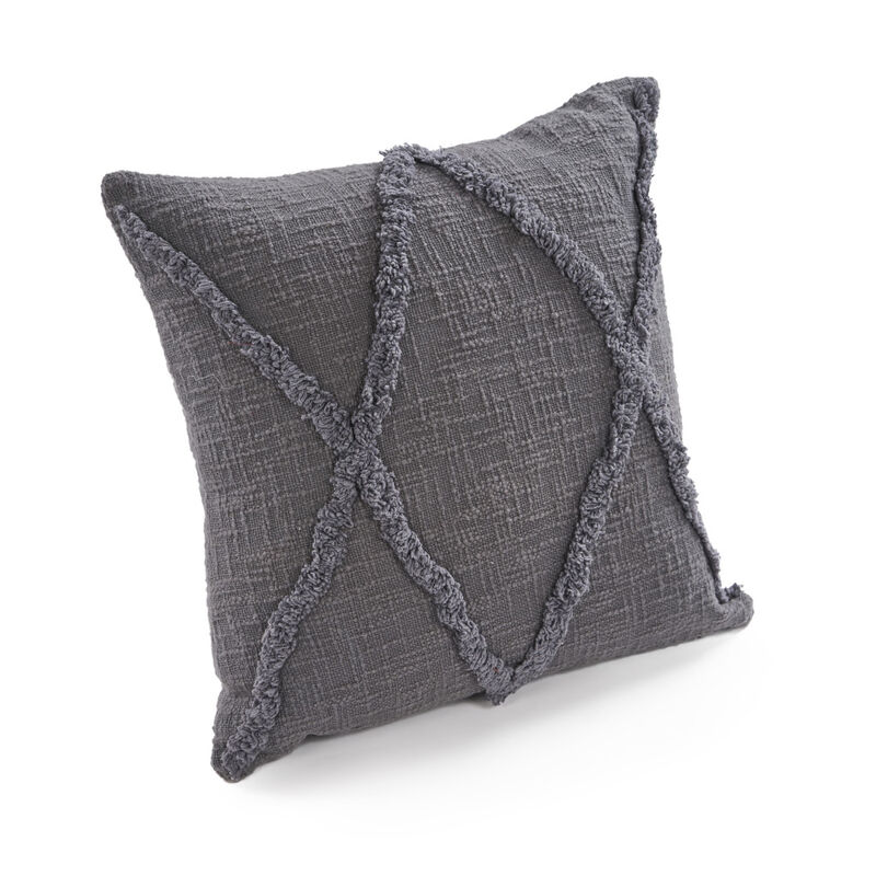 HomeRoots Set of Two Dark Gray Diamond Cotton Throw Pillow With Fringe image number 3