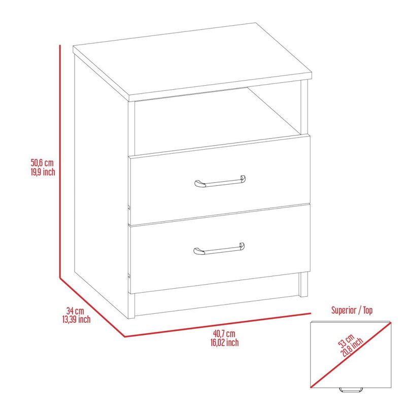 Brookline 2-Drawer 1-Shelf Rectangle Nightstand White