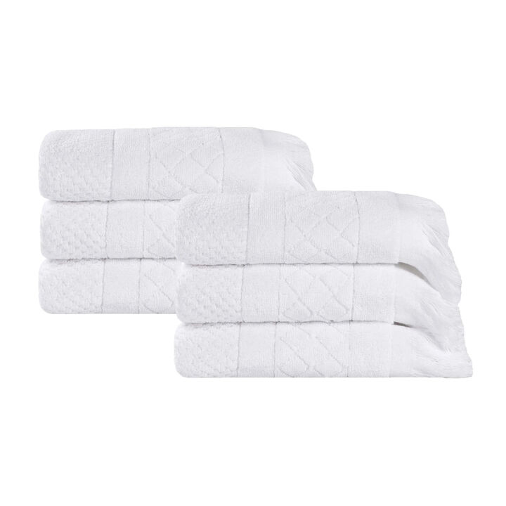 Absorbent Cotton Hand Towels Set of 6 with Geometric Jacquard Design