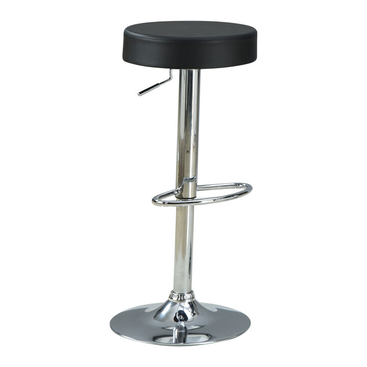 30 Inch Backless Adjustable Bar Stool, Black Vegan Faux Leather,Chrome Base