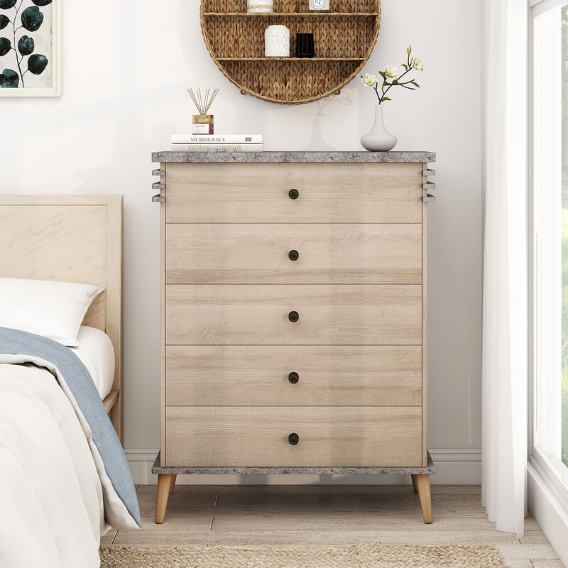 Wooden Farmhouse Chest of Drawers, Tall Storage Dresser Organizer Unit