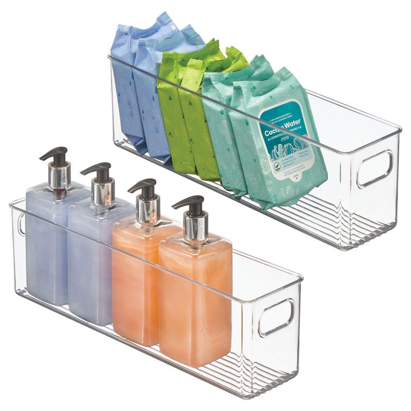 InterDesign iDesign Plastic Stackable Pantry Bin - Storage Bin with Handles for Cabinets or Fridge - Set of 2 - Clear