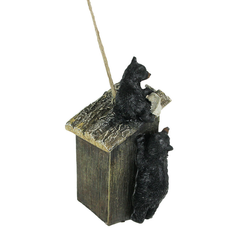 Black Bear Cubs On Outhouse Polyresin Hanging Birdhouse Outdoor Lodge Decor image number 2