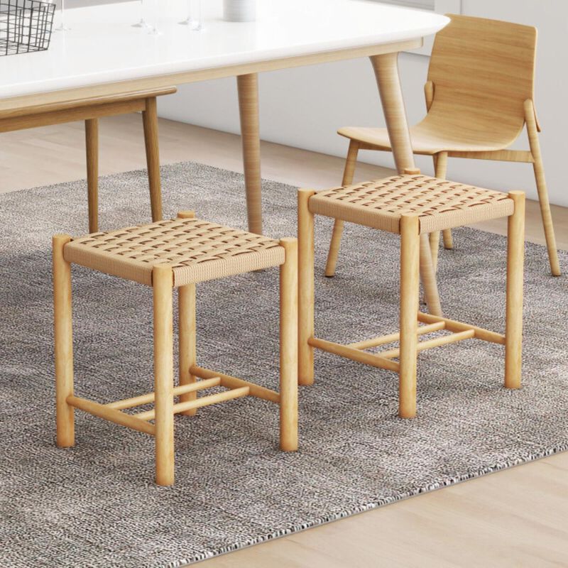 Hivvago Dining Stool Set of 2 with Rubber Wood Frame