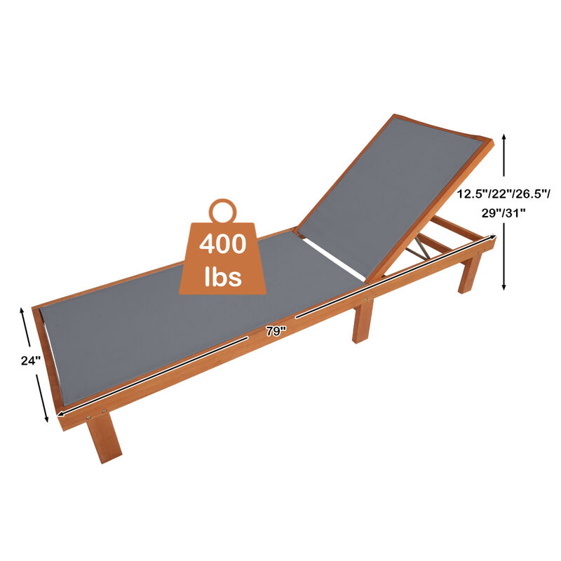 Set of 2 Outdoor Wood Chaise Lounge Chairs 5-Position Backrest image number 2