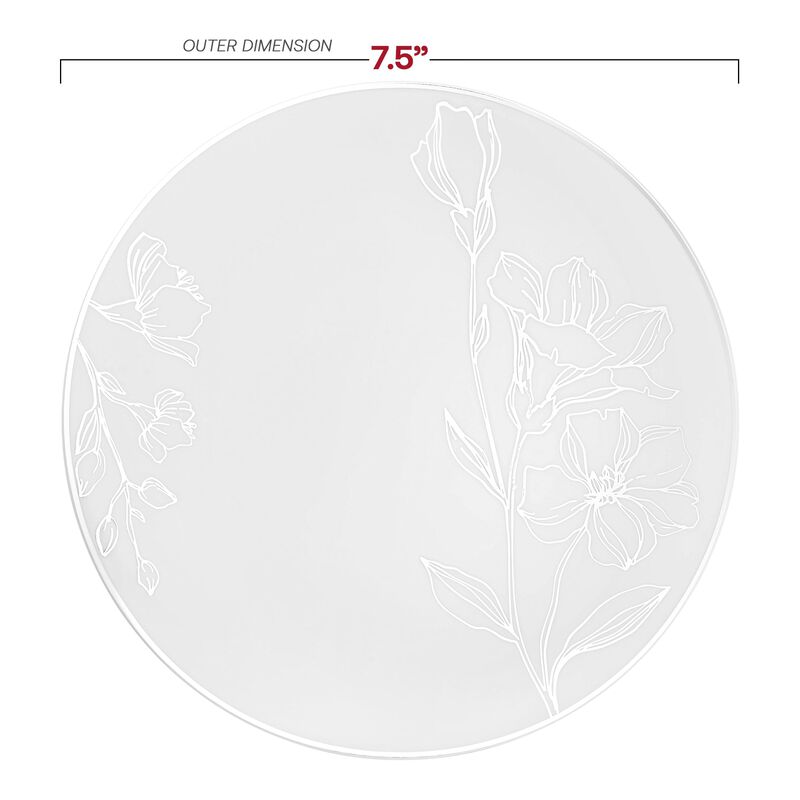 7.5" White with Silver Antique Floral Round Plastic Salad Plates (120 Plates) image number 2