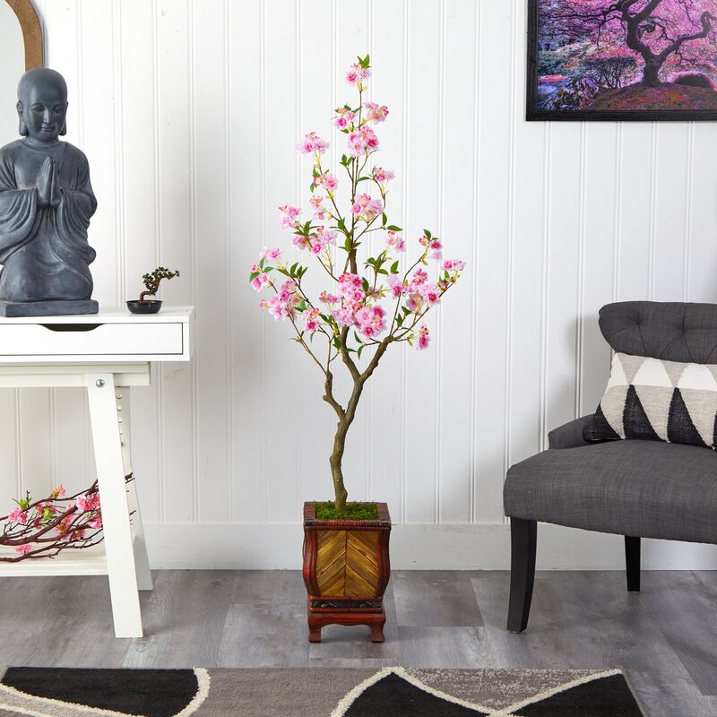 HomPlanti 56 Inches Cherry Blossom Artificial Tree in Decorative Planter