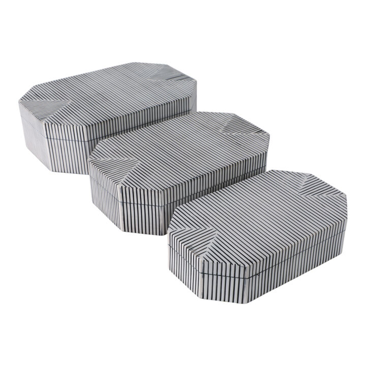 S/3 10/11/12" Grooved Octagon Boxes, White