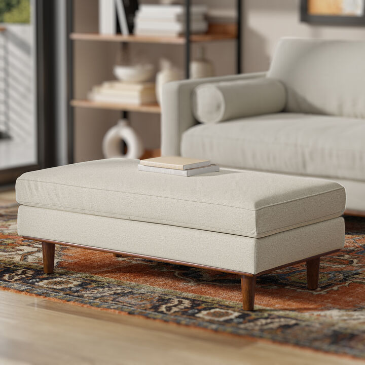 Morrison 49 inch Wide Mid-Century Modern Table Ottoman in Charcoal Grey Woven-Blend Fabric