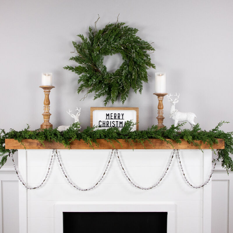 9' Silver Shiny and Matte Beaded Christmas Garland image number 2