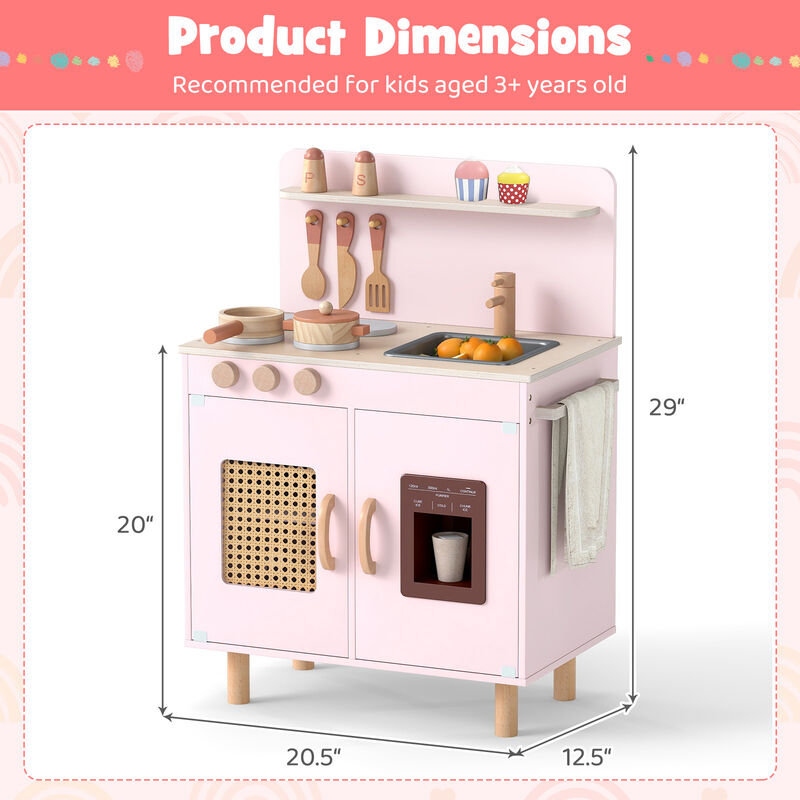 Kids Wooden Pretend Play Kitchen Set Featuring Realistic Ice Maker image number 2