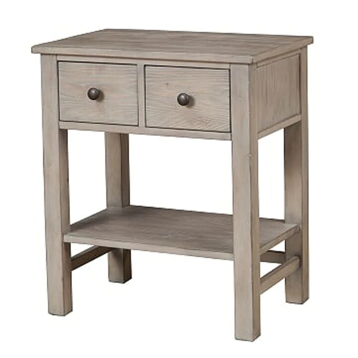 Transitional Nightstand with Two Drawers and Bottom Shelf, Gray-Benzara