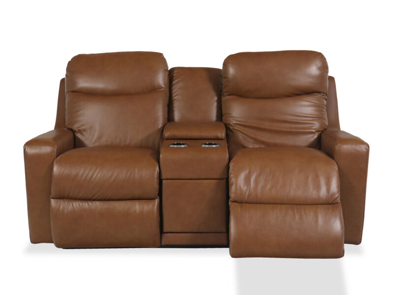 Emmons Oak Leather Power Reclining Loveseat with  Headrest & Lumbar