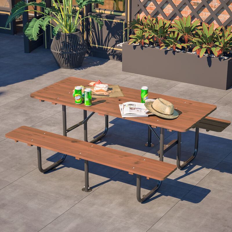 WOW PIONEER 72 Inch Rectangular 6-Person Outdoor Picnic Table with Built-in Benches, 1.97 Inch Umbrella Hole, Waterproof Corrosion Resistant image number 9