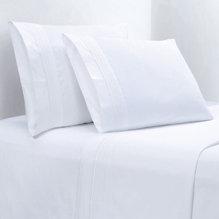Border Embroidery White Twin XL Sheet Set
