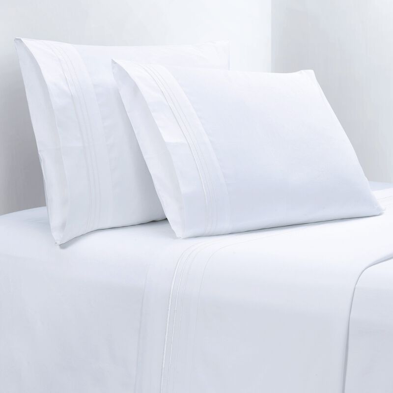Border Embroidery White Twin Sheet Set image number 0
