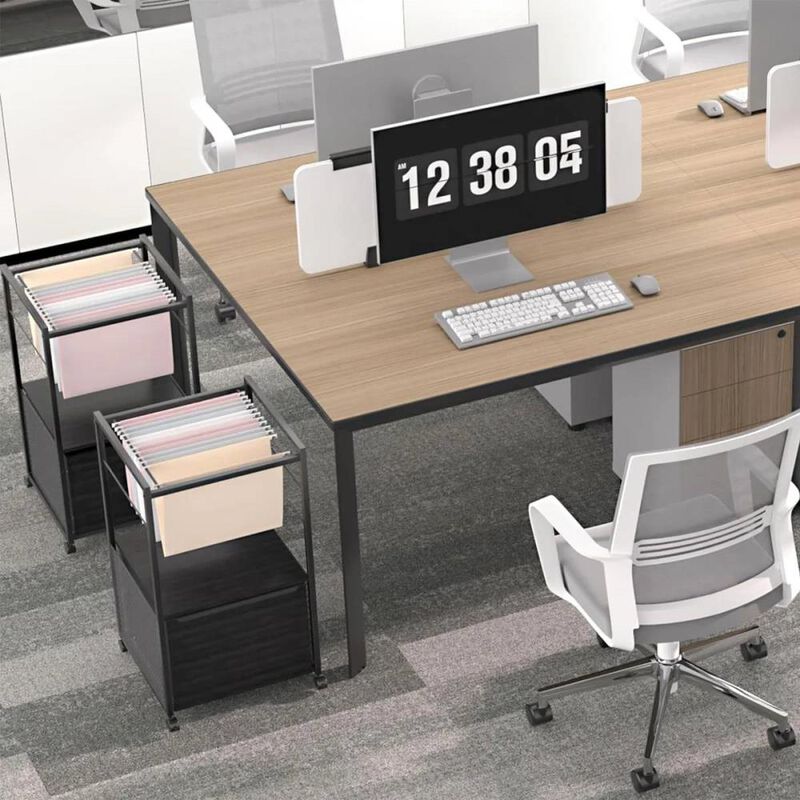 Hivvago Black Metal Wood Rolling File Cabinet with Open File Hanging Bar