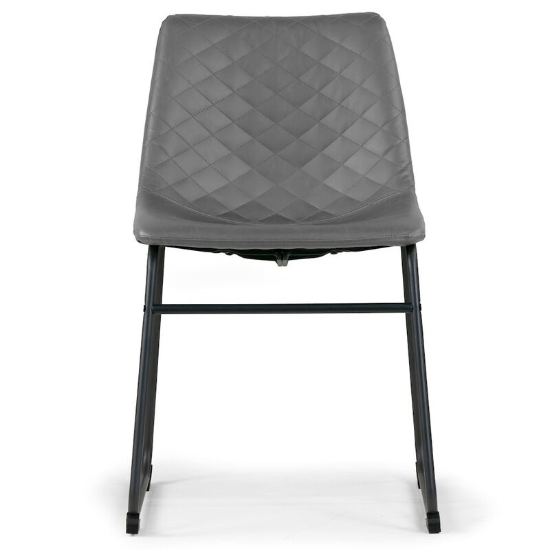 Glamour Home Set of 2 Ave Iron Frame Gray Faux Leather Dining Chair with Stitching